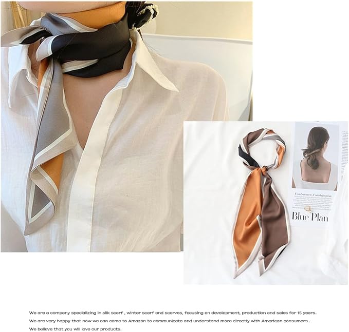 Livrerpi Silk Feeling Head Scarf Fashion Satin Hair Scarf Square Long Scarves for Women Gifts