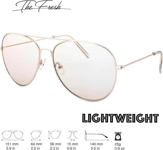 The Fresh Classic Aviator Frame Light Color Lens XL Oversized Sunglasses Gift Box