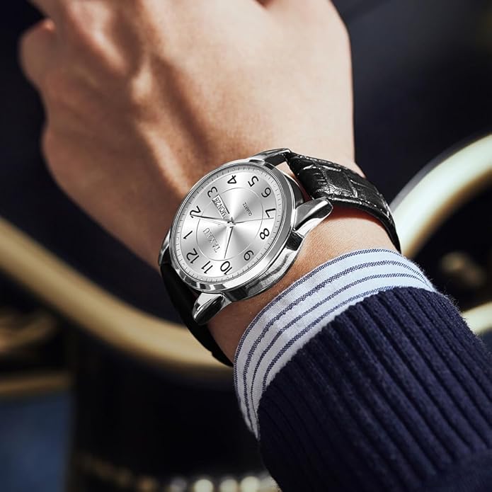 Watches for Men Luxury Analog Waterproof Classic Leather Large Face Simple Easy Read Quartz Minimalist Dress Day Date Quartz Mens Watches