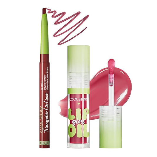 Lip Liner Pale Dusty Rose Lip Oil Gloss Click Clear Shimmer, Long Wear Makeup Fat Oil Set With Natural Oils for Nourishment, Moisturizing Lip Lipstick Lip Liner Pencil Combo Set
