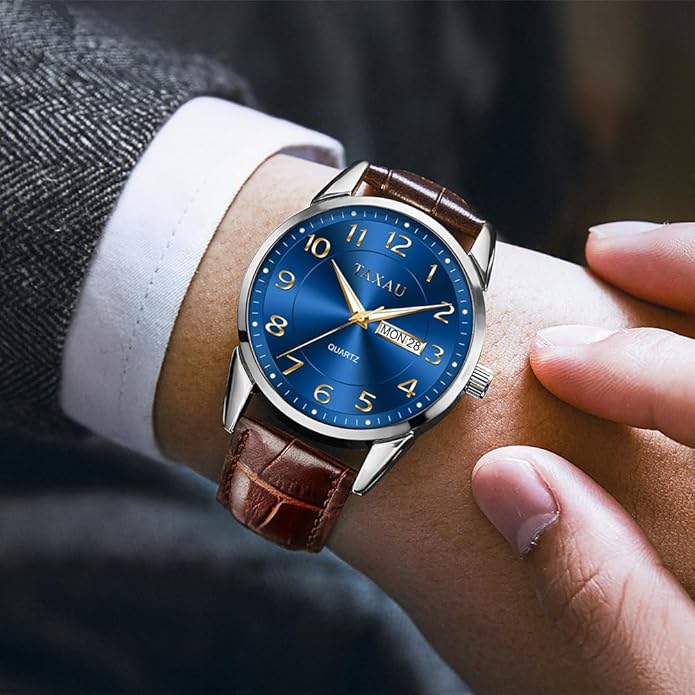 Watches for Men Luxury Analog Waterproof Classic Leather Large Face Simple Easy Read Quartz Minimalist Dress Day Date Quartz Mens Watches