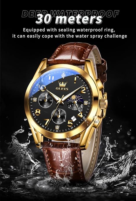 OLEVS Men's Watches Brown Leather with Date,Casual Watches for Men,Large Face Watches Men,Chronograph Mens Watch,Sport Waterproof Business Dress Analog Quartz Men's Wrist Watches Reloj De Hombre