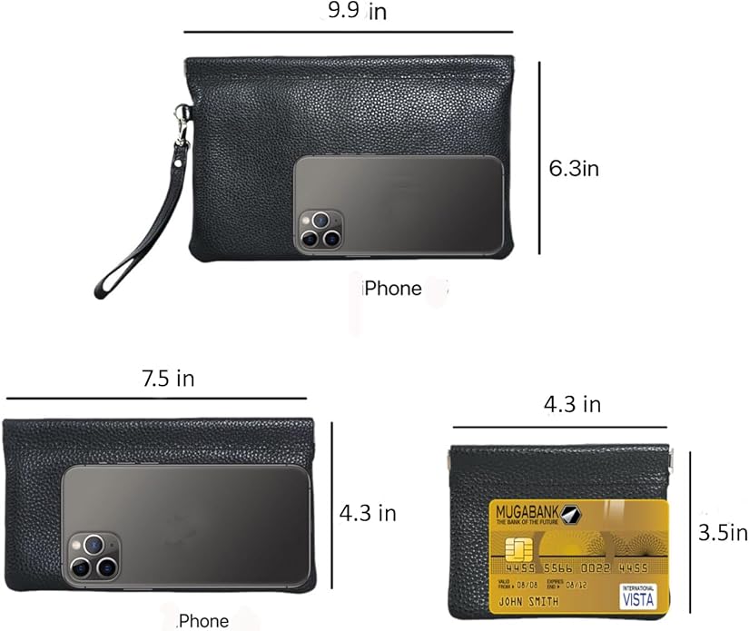 Genuine Leather Wristlet Handbags Purses Cell Phone Pocket Clutch Wallet Coin Purse For Men Women