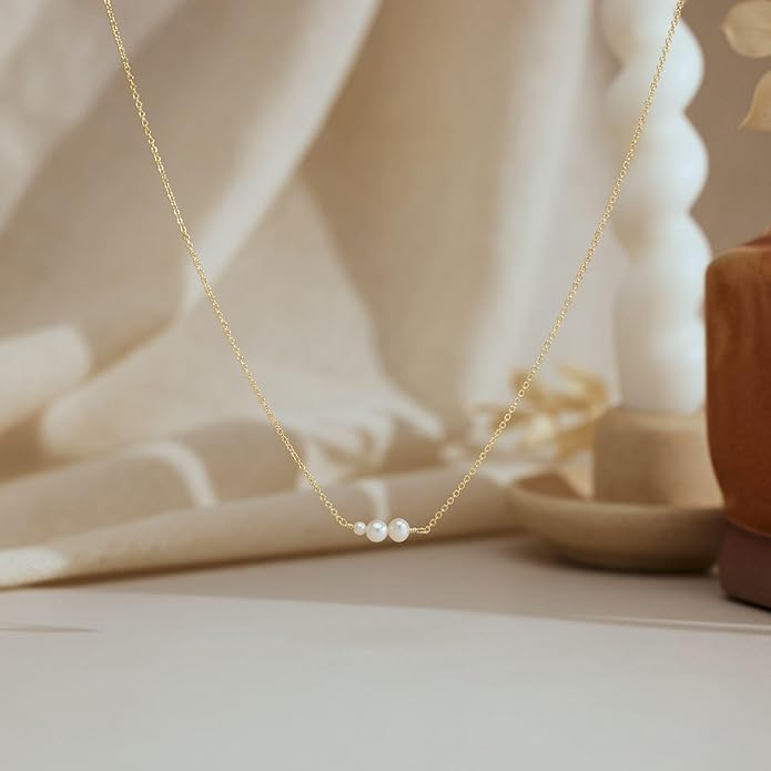 Gold Pearl Necklaces for Women Trendy 14k Gold Plated Dainty Necklace Simple Pearl Drop Single Charm Pendant Necklace Women's Jewelry Best Friend Birthday Gifts Gold Jewelry for Women