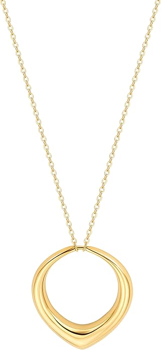 SOFYBJA 18K Gold Plated Circle Pendant Necklace Long Satellite Beaded Chain Jewelry for Women Dainty Hammered Karma Open Circle Charm Geometric Necklace