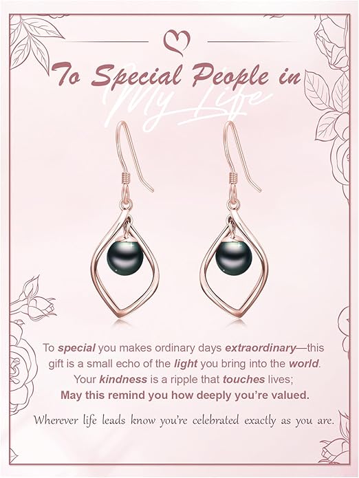 Tahitian Black Pearl AAAA 18K Gold Plated Sterling Silver Dangle Drop Earrings for Women Wife Mom Girlfriend Valentine Her Jewelry Gift for Anniversary Birthday Christmas