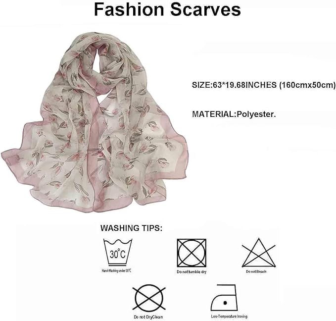 Pokeedioty Scarfs for Women Lightweight Scarves Elegant Floral Pattern Sheer Scarfs Shawls Wraps