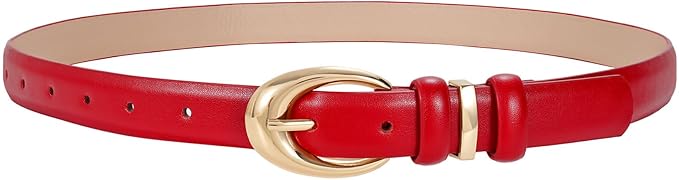 TRIWORKS Women Leather Belt for Jeans Pants Fashion Ladies Skinny Faux Leather Dress belt with Gold Buckle