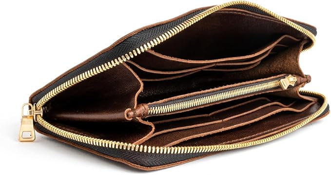 Portland Leather Goods Women's Accordion Zip Wallet – Handcrafted in Durable, Full-Grain Leather – 8 Card Slots & Secure Zippered Pocket – Coldbrew
