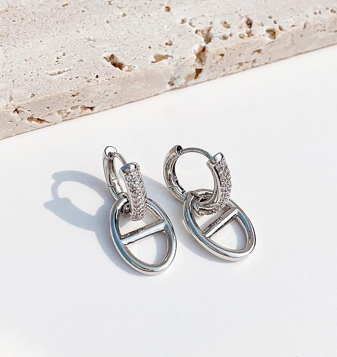 OZEL 14K Gold & Silver Plated Paperclip Chain Earrings with Cubic Zirconia – Dangle, Hoop, Huggie, Stud Styles – Women’s Fashion Jewelry Gift