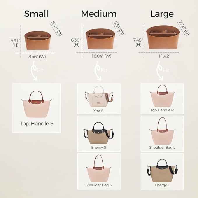 ZTUJO Purse Organizer Insert For Handbags For Le Pliage, Ultra-light Waterproof DupontPaper Upgraded Purse Organizer Insert (Brown, Large)