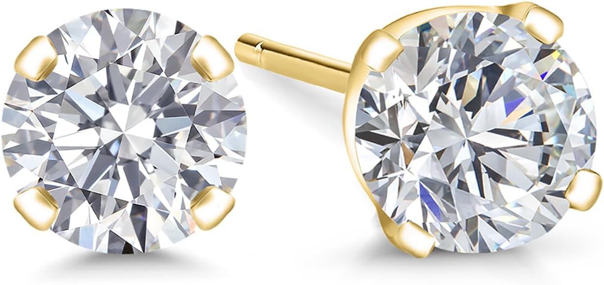 Gem Stone King 0.20 to 6 Cttw 14K Gold Lab Grown Diamond Stud Earrings | Gold Earrings For Women Men | E-F Color | VS1-VS2 Clarity