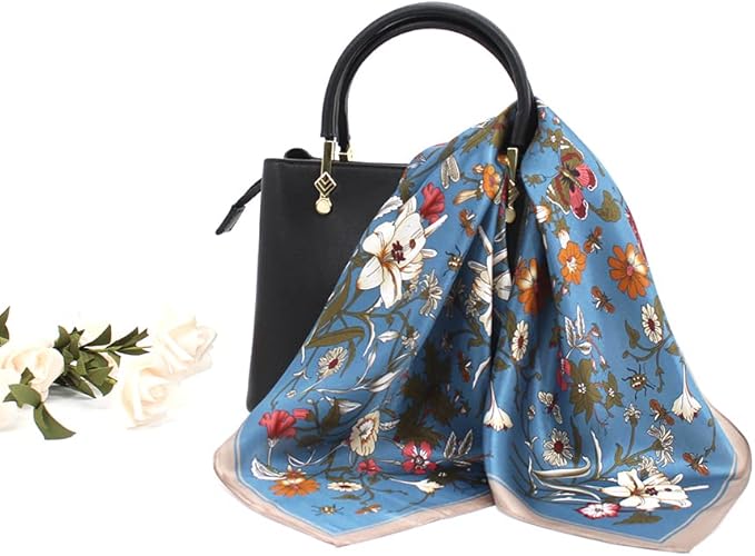 ANDANTINO 100% Real Mulberry Silk Scarf -21'' x 21''- Lightweight Neckerchief –Women Men Small Square Digital Printed Scarves