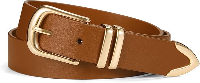 VATAN Women Leather Belt for Jeans Dresses Pants Fashion Ladies Casual Waist Belt with Gold Buckle