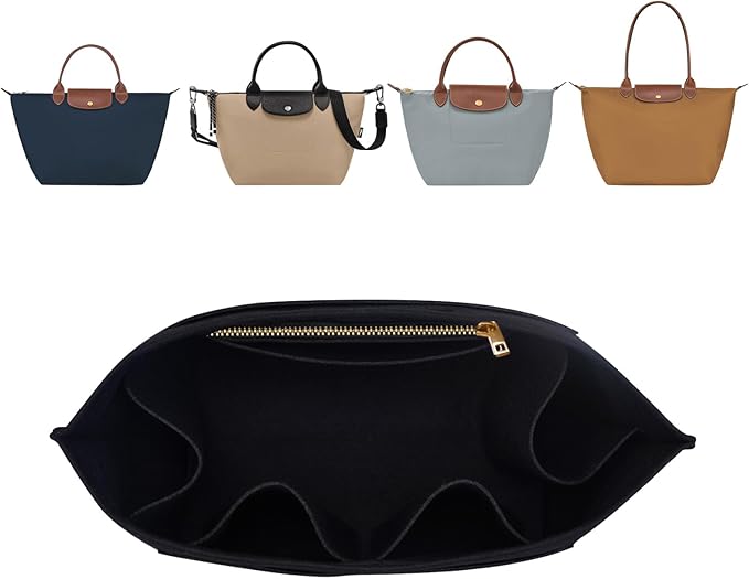 ZTUJO Purse Organizer Insert For Longchamp Le Pliage, Premium Felt Longchamp Purse Organizer Insert Small Medium Large, Tote Organizer Insert (Black, Large For Top Handle M And Shoulder Bag L)