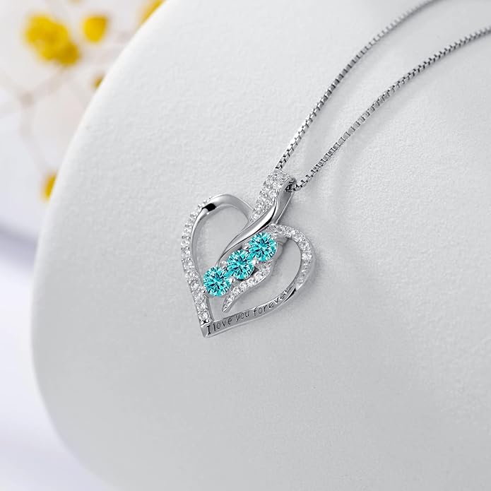 Rose Heart Birthstone Necklace for Women - Solid S925 Sterling Silver with Rose Gold Plated Infinity Symbol of Love Valentine's, Mother's Day, Anniversary, Christmas Birthday Gift for Her, Mom, Wife, or Girlfriend.