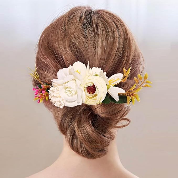 Flower Hair Clip for Women - Elegant Hair Accessory for Wedding, Party & Daily Wear (White 1)