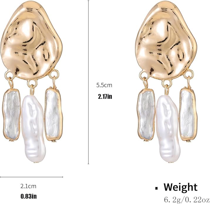 Statement Pearl Dangle Earrings,Gold and Large Pearl,Luxury Chandelier Organic Style Earrings