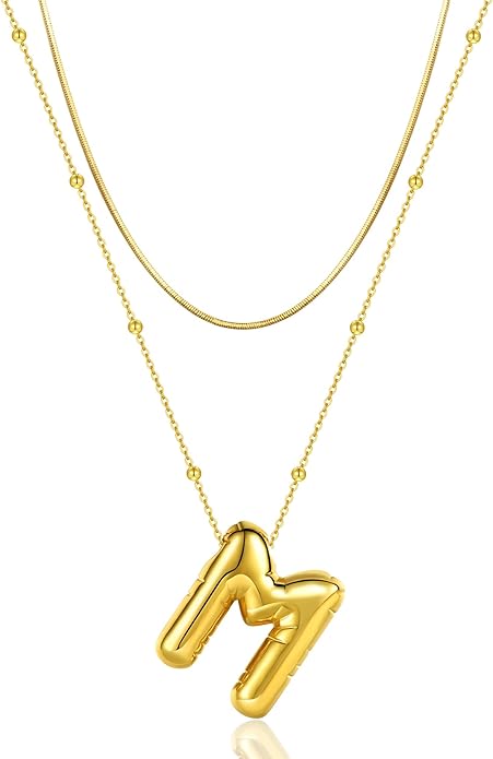 LUCA SMITH Initial Necklaces for Women, Dainty Balloon Bubble Letter, Name Letter Alphabet Pendant Layered Choker Chain Jewelry Gift