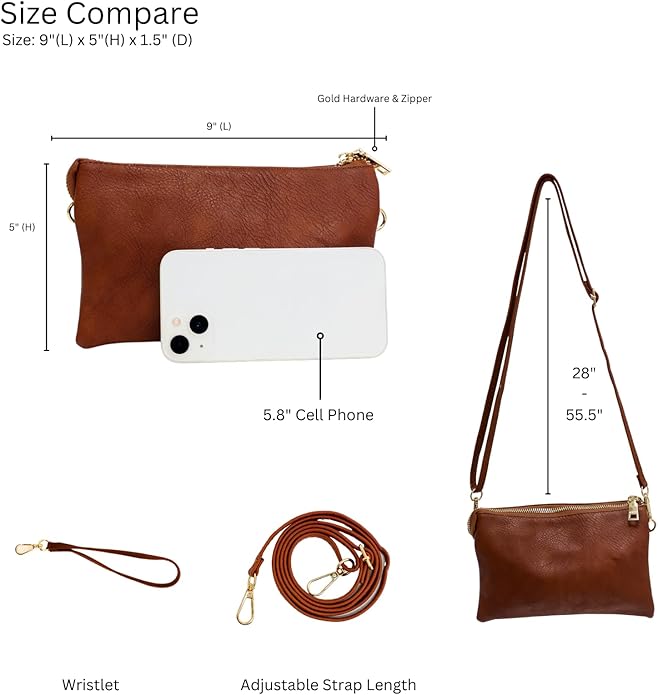 JEN & CO. Riley Small Crossbody Bags for Women Vegan Leather Wristlet Clutch Wallet Purses Handbags with 2 Straps