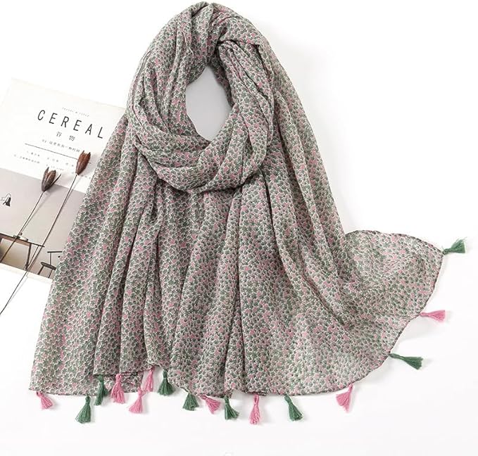 YOUR SMILE Large Boho Scarf for Women Lightweight Floral Printed Scarves Fall Winter Fashion Fringed Shawl wraps
