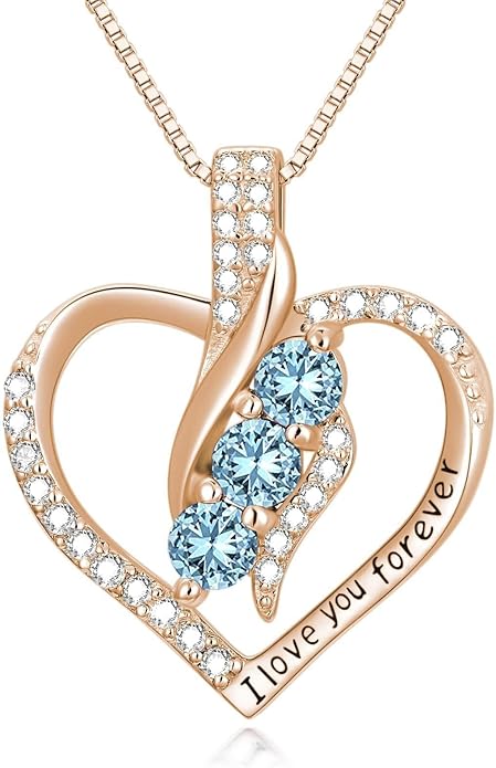 Rose Heart Birthstone Necklace for Women - Solid S925 Sterling Silver with Rose Gold Plated Infinity Symbol of Love Valentine's, Mother's Day, Anniversary, Christmas Birthday Gift for Her, Mom, Wife, or Girlfriend.