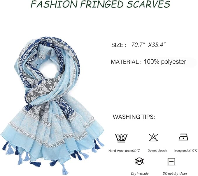 Yeieeo Boho Scarf for Women Lightweight Floral Printed Scarf Fall Winter Fashion Fringed Shawl