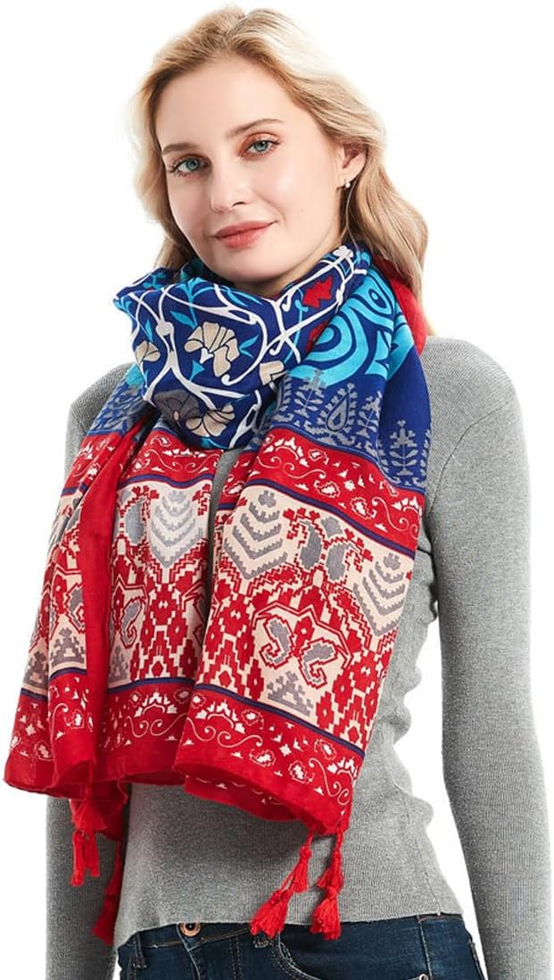 Yeieeo Boho Scarf for Women Lightweight Floral Printed Scarf Fall Winter Fashion Fringed Shawl