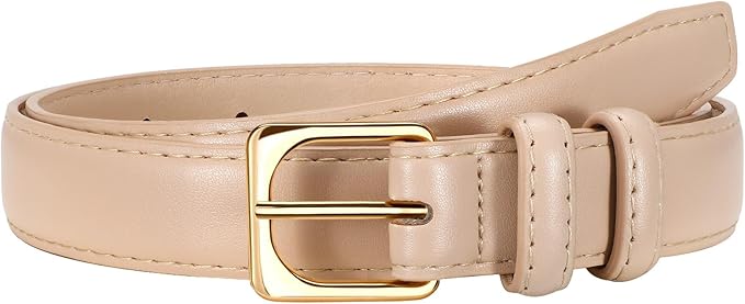 VONMELLI Womens Thin Leather Belt for Jeans Pants Dress Fashion Skinny Belt with Gold Buckle for Women