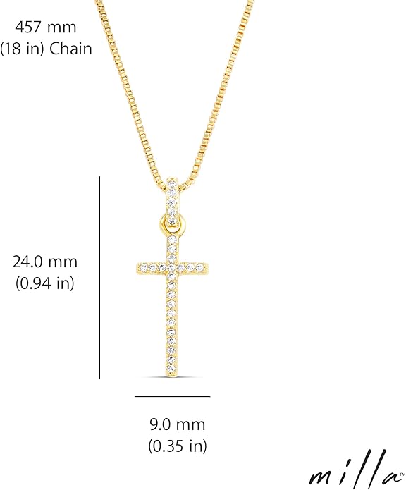 Milla 14K Gold Plated Cross Necklace for Women, Silver Cross Necklaces for Women, 18 inches Chain with Cross Pendant