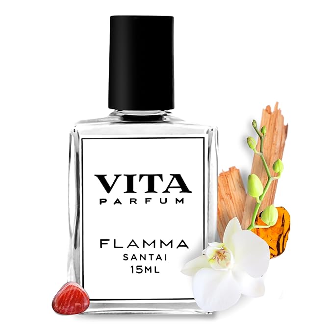 Vita Parfum Flamma Santal Perfume - Long Lasting Woody Scent with Light Orchid Accent and Spicy Cardamom Top Notes, Non-Toxic, All Natural Santal Perfume for Women with Jasper Stone - 15 ml