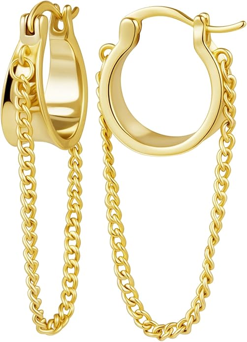 Gold Plated Statement Chunky Dangle Stud Earrings for Women, Gold Plated Hoop Knot Claw Earrings Tarnish Free Jewelry for Women Gifts