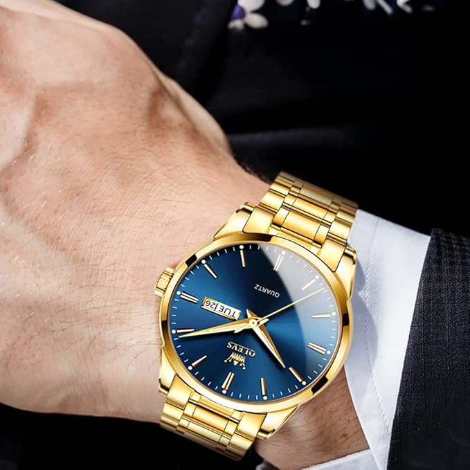 OLEVS Mens Gold Watches Analog Quartz Business Dress Watch Day Date Stainless Steel Classic Luxury Luminous Waterproof Casual Male Wrist Watches