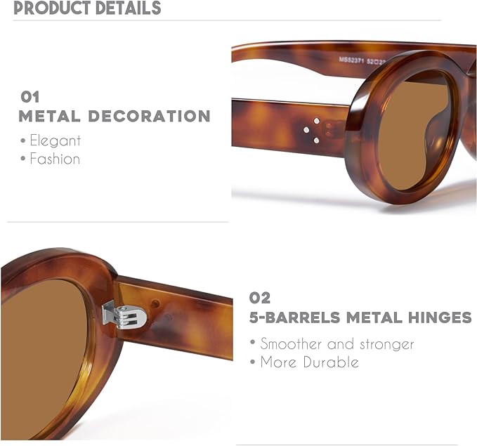 mosanana Oval Retro Trendy Sunglasses for Women 90s Style MS52371
