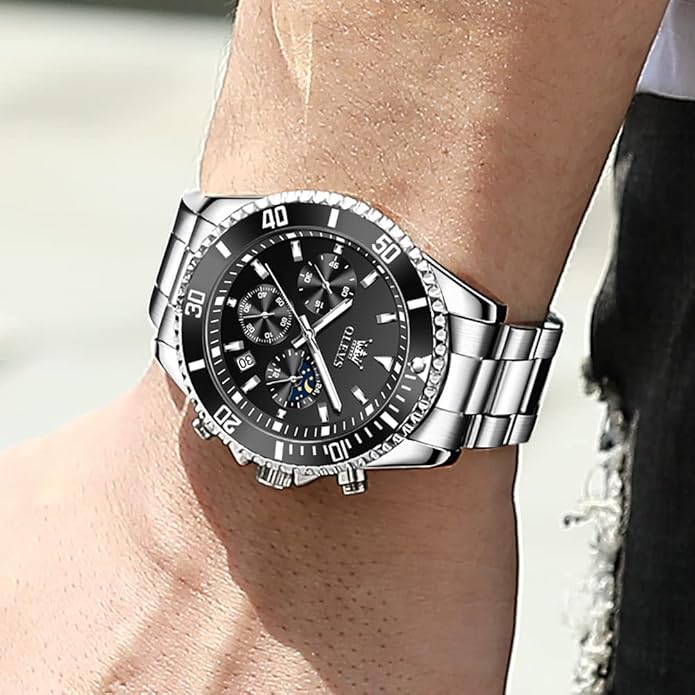 OLEVS Mens Watches Big Face Stainless Steel Waterproof Date Analog Quartz Watches Fashion BusinessWrist Watches for Men…