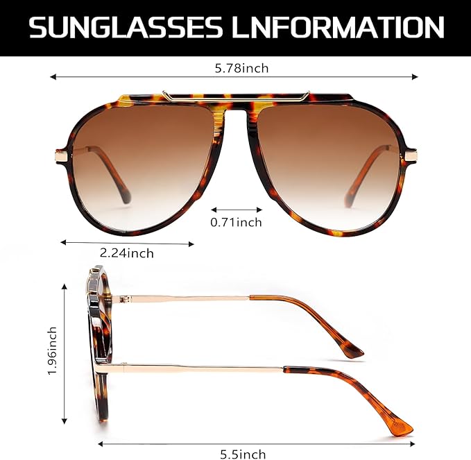 Oversized Aviator Sunglasses for Women Men 2026 70s Retro Gold Metal Sun Glasses Tangle Free Square Aviators