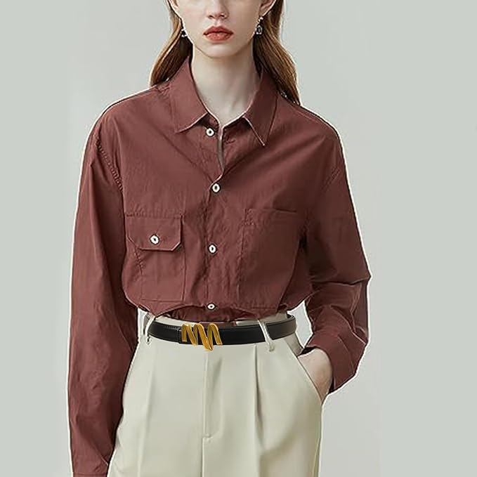 Women's Fashion Classic Metal Buckle Leather Belt with Jeans Dress