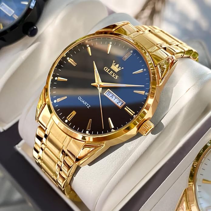 OLEVS Classic Men Watches with Date,Stainless Steel Man Watch with Date, Bussiness Watches for Men,Luminous Quartz Mens Watches Black/White/Blue/Gold, Waterproof Male Watch with Week