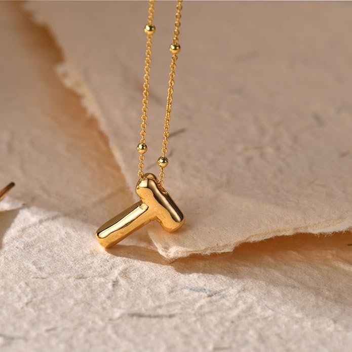 LUCA SMITH Initial Necklaces for Women, Dainty Balloon Bubble Letter, Name Letter Alphabet Pendant Layered Choker Chain Jewelry Gift
