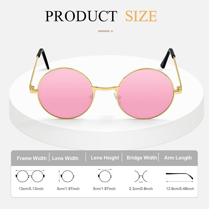 CHRORINE Hippie Sunglasses Round 70s Retro Glasses for Women Men Party Accessory Festival Fashion Vintage Sunglasses