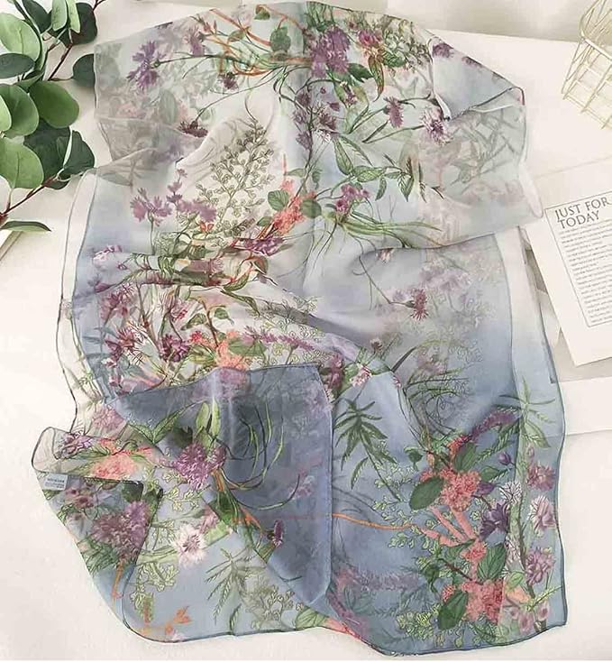 Pokeedioty Scarfs for Women Lightweight Scarves Elegant Floral Pattern Sheer Scarfs Shawls Wraps