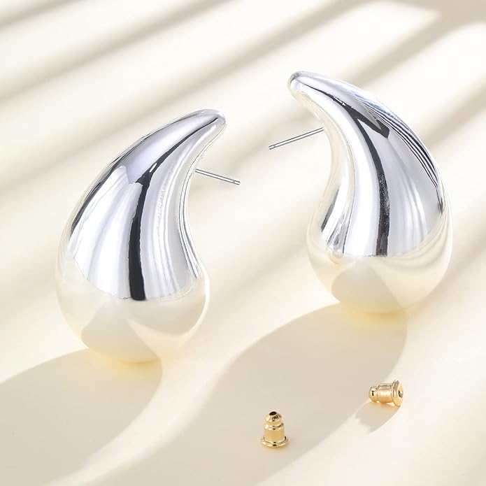 Apsvo Chunky 14K Gold Plated Hoop Earrings for Women, Lightweight Waterdrop Hollow Open Hoops, Hypoallergenic Dupes Earrings