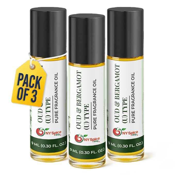 NY Spice Shop Oud & Bergamot U Type Musk Fragrance – Pack of 3 Bergamot Fragrance Oil & Soft Floral Scents – Musk Aroma Profile with Enduring Aroma Tone – Artisan Scent Oil for Scent Lovers