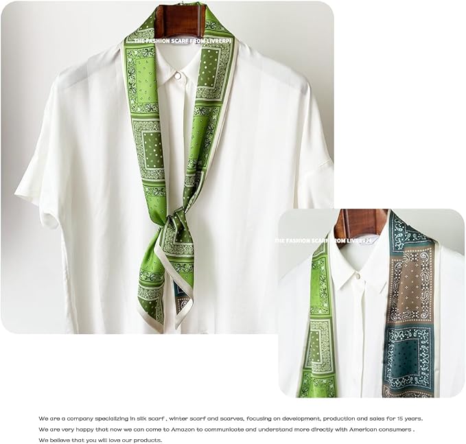 Livrerpi Silk Feeling Head Scarf Fashion Satin Hair Scarf Square Long Scarves for Women Gifts