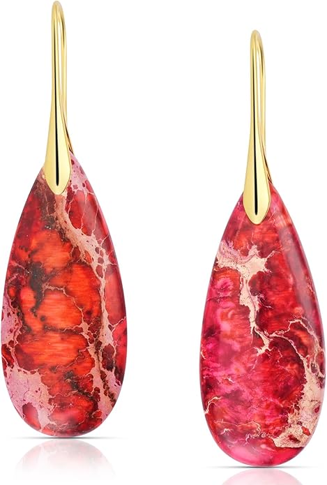 Emperor Stone Dangle Earrings for Women - Natural Healing Crystal Earrings with Gold Fishhooks in Soothing Colors, Unique Personalized Valentine‘s Day Gift Set for Her