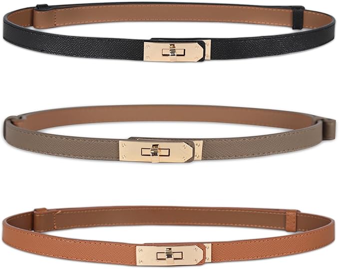 Women's Fashion Classic Metal Buckle Leather Belt with Jeans Dress