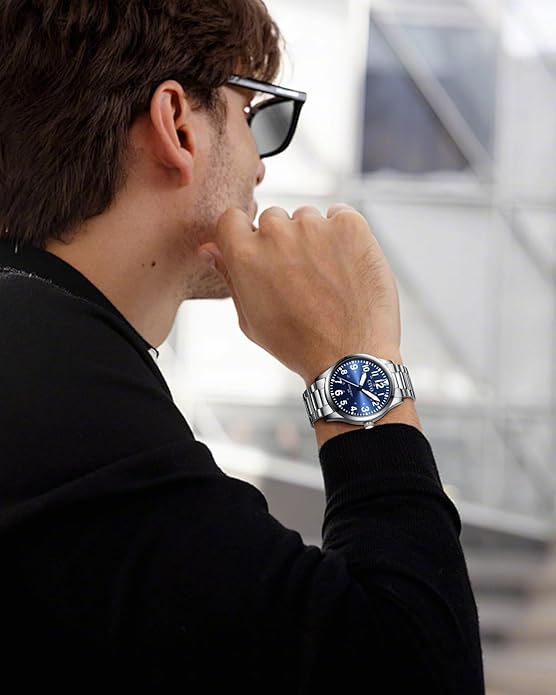 CIVO Analog Wrist Watches for Men: Waterproof Stainless Steel Mens Watches - Silver Watch with Easy Read Dial Men's Watch for Gift
