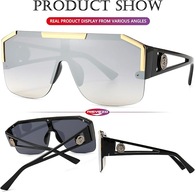 AIEYEZO Square Oversized Sunglasses Flat Top Shield Sun Glasses for Men Women One Lens Square Shades