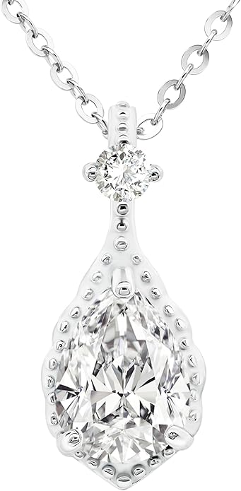 Moissanite 925 Sterling Silver Pendant Necklace 0.5-1 Carat Round Pear Cut, Dainty Elegent D Color Dancing Style with Bead Adjustable Chain Necklace for Women