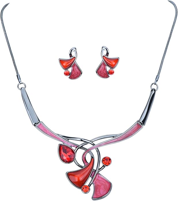 Vintage Statement Jewelry Set Leaf Floral Bohemian Boho Statement Necklace Earring Set Crystal Fashion Costume Jewelry